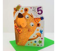 Paper Rose Boy You're Five Today Age 5 Die Cut Zig Zag Birthday Card - Bear