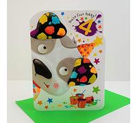 Paper Rose Boy You're Four Today Age 4 Die Cut Zig Zag Birthday Card - Dog