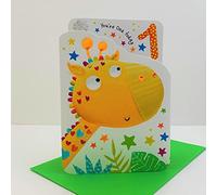 Paper Rose Boy You're One Today Age 1 Die Cut Zig Zag Birthday Card - Giraffe