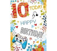 Paper Rose Boys 10th Birthday Card - Age 10 - Gaming Controller & Headphones with Gold Foil - Eco-Friendly & Recyclable - Printed in the UK