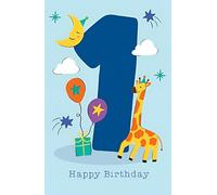 Paper Rose Boy's 1st Birthday Card - Happy Birthday Card Age 1 with Giraffe and Balloons Design and an Embossed Foil Finish - Birthday Card for Children