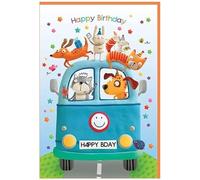Paper Rose Boys/Girls Open 'Happy Birthday' Greeting Card - From The Marzipan Toybox Range - With An Embossed Finish - For Him / For Her (Cameron The Campervan), Multicolor, 120 x 170mm