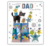 Paper Rose Brilliant Dad Birthday Card - Happy Birthday Card with Dog and Present Design and an Embossed Foil Finish - Birthday Card for Men