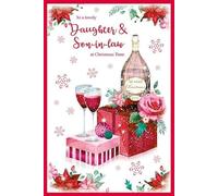 Grass Roots Special Daughter and Son-in-Law 'Happy Christmas' Card - Stunning Design with Champagne and Gifts - Flitter Finish - for a Special Couple