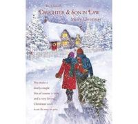 Paper Rose Christmas Card for Daughter and Son In Law - Snowy Cottage Design - Festive Christmas Greeting Card for a Special Couple