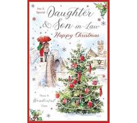 Paper Rose Christmas Card for Daughter & Son-in-Law - Romantic Walk in the Snow - Gold Foil Finish - Premium Festive Quality Christmas Greeting Card