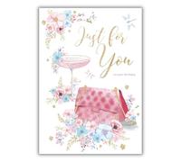 Paper Rose Female Birthday Card - Happy Birthday Card with Floral Cocktail and Handbag Design with a 'Just for You on Your Birthday' Message and Flitter Finish - Birthday Card for Women