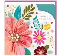 Paper Rose Female Open 'Happy Birthday' Greeting Card - From The Sew Happy Range - With an Embossed Finish and Cut Out Border (Floral)