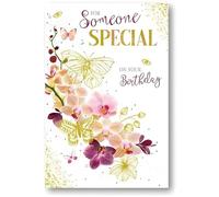 Paper Rose Female Someone Special Birthday Card - Orchid Flowers and Butterflies with Foil Details - Eco-Friendly and Recyclable