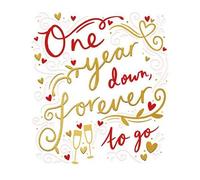 Paper Rose First Anniversary Card, Lovely One Year Down Forever to Go Message, Blank Inside For Your Own Message