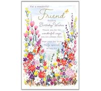 Paper Rose Friend Birthday Card - Happy Birthday Card with Wildflower Garden Design and Special Finishes - Birthday Cards for Women