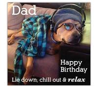 Paper Rose Funny Birthday Card for Dad - Chill Dog - Premium Quality Humorous Birthday Greeting Card with Envelope - 'Lie Down, Chill Out & Relax'