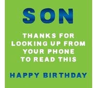 Paper Rose Funny Birthday Card for Son - Sarcastic Phone Joke - Blue Foil Finish - Premium Greeting Card with Envelope