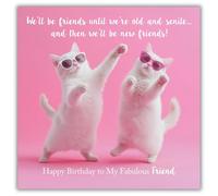 Paper Rose Funny Birthday Card for Women - 'Friends Until We’re Old & Senile' Joke with Humorous Cats - Fabulous Friend Animal Birthday Card for Her