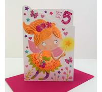 Paper Rose Girl You're Five Today Age 5 Die Cut Zig Zag Birthday Card - Fairy