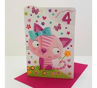 Paper Rose Girl You're Four Today Age 4 Die Cut Zig Zag Birthday Card - Cat