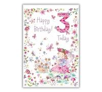 Paper Rose Girls 3rd Birthday Card - Fairy Girl with Flowers & Butterflies Design - Age 3 Happy Birthday Card