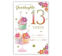 Paper Rose Granddaughter 13th Birthday Card - Happy Birthday Card with Floral Cupcakes Design and Special Finish - Birthday Card for Girls