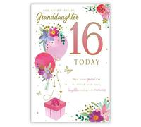 Paper Rose Granddaughter 16th Birthday Card - Happy Birthday Card with Floral Balloons and Butterfly Design and Special Finish - Birthday Card for Girls