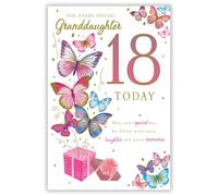 Paper Rose Granddaughter 18th Birthday Card - Butterfly Design with Metallic Foil - Greeting Card