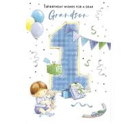 Paper Rose Grandson 1st Birthday Card with Verse, 23x15cm