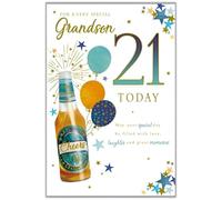Paper Rose Grandson 21st Birthday Card - Happy Birthday Card with Beer and Balloons Design and Special Finish - Birthday Cards for Men