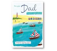 Paper Rose Great Dad Birthday Card - Dog Walk Beach Scene with Foil Details - Eco-Friendly and Recyclable