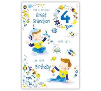 Paper Rose Great Grandson 4th Birthday Card - Happy Birthday Card with Boy, Astronaut and Space Design and Special Finish - Birthday Cards for Boys