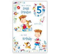 Paper Rose Great Grandson 5th Birthday Card - Happy Birthday Card with Boy, Dog, and Sports Design and Special Finish - Birthday Cards for Boys