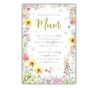 Paper Rose Lovely Mum Birthday Card - Sentiment Verse and Wildflower Border with Butterflies with a Foil Finish - Eco-Friendly and Recyclable