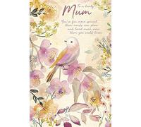 Paper Rose Lovely Mum 'Happy Birthday' Card - Beautiful Artistic Design with Bird and Flowers - Foil Finish - The Hazy Days Range
