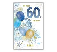 Paper Rose Male Age 60 Milestone Birthday Card - Best 60th Wishes Balloons & Fireworks with Gold Foil - Eco-Friendly & Recyclable - Printed in the UK
