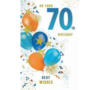 Paper Rose Male Age 70 Milestone Birthday Card - Best 70th Wishes Balloons & Stars with Gold Foil - Eco-Friendly & Recyclable - Printed in the UK