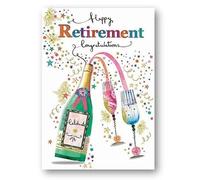 Paper Rose Male/Female Retirement Congratulations Card - Champagne Bottle & Glasses with Embossed Gold Foil - Eco-Friendly & Recyclable - Made in the UK