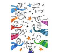 Paper Rose Male/Female 'Sorry You're Leaving Card' - Cartoon People Waving Goodbye - Silver Foil and Flitter Finish - for Him/Her