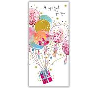 Paper Rose Money Wallet Birthday Card for Her - Balloons, Present & Stars Design - 'A Gift Just For You' - Birthday Greeting Card with Envelope for Women/Girls