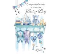 Paper Rose New Baby Boy Birth Congratulations Card - Baby Clothes, Toys and Teddy with Foil Details - Eco-Friendly and Recyclable