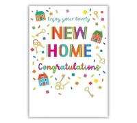 Paper Rose New Home Congratulations Card - Colourful Confetti and Keys Design - Foil Finish - Premium Quality Congratulations Card with Envelope