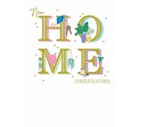 Paper Rose - New Home Congratulations Card, Decorative Gold Lettering Design with Plant Motifs, Lovely Message Inside