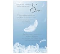 Paper Rose On The Loss of Your Son Deepest Sympathy Card - Delicate Feather Design with Sentimental Verse - Silver Foil Finish - Condolences Premium Greeting Card with Envelope