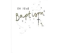 Paper Rose On Your Baptism Greeting Card, Cross & Dove Design, Gold Foil Lettering
