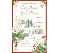 Paper Rose Our House to Your House Christmas Card - Snowy Village with an Embossed Foil Finish - Eco-Friendly and Recyclable