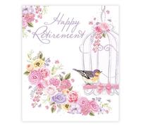 Paper Rose Retirement Card for Women - Pretty Floral Bird Design - Retirement Congratulations Card - Eco-Friendly