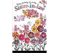 Paper Rose - Sister In Law Female Birthday Card from the Artisan Range - Bird Flowers - Gold Foil Finish - for Her
