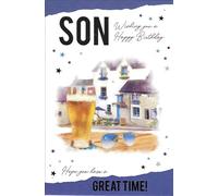 Paper Rose Son Birthday Card, Country Pub Design with Beer Illustration, Traditional Greeting Card with Matching Envelope