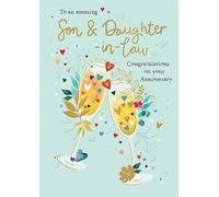 Paper Rose Son & Daughter-in-Law Anniversary Card Champagne Glasses Design - Congratulations Anniversary Card for Couple