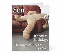 Paper Rose Son Funny Birthday Card - Humorous Happy Birthday Card with Sleeping Teddy Bear Design - Birthday Card for Men/Boys