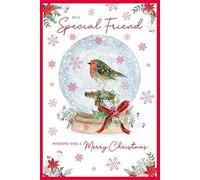 Paper Rose Special Friend Christmas Card - Robin Snowglobe with Flitter Finish - Eco-Friendly and Recyclable