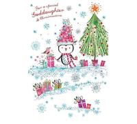 Paper Rose Special Goddaughter Christmas Card - Penguin and Robin with Presents and Foil Finish - Eco-Friendly and Recyclable