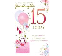 Paper Rose Special Granddaughter 15th Birthday Card - Age 15 - Giftbag, Balloons, Sunglasses and Flowers with Foil Details - Eco-Friendly and Recyclable